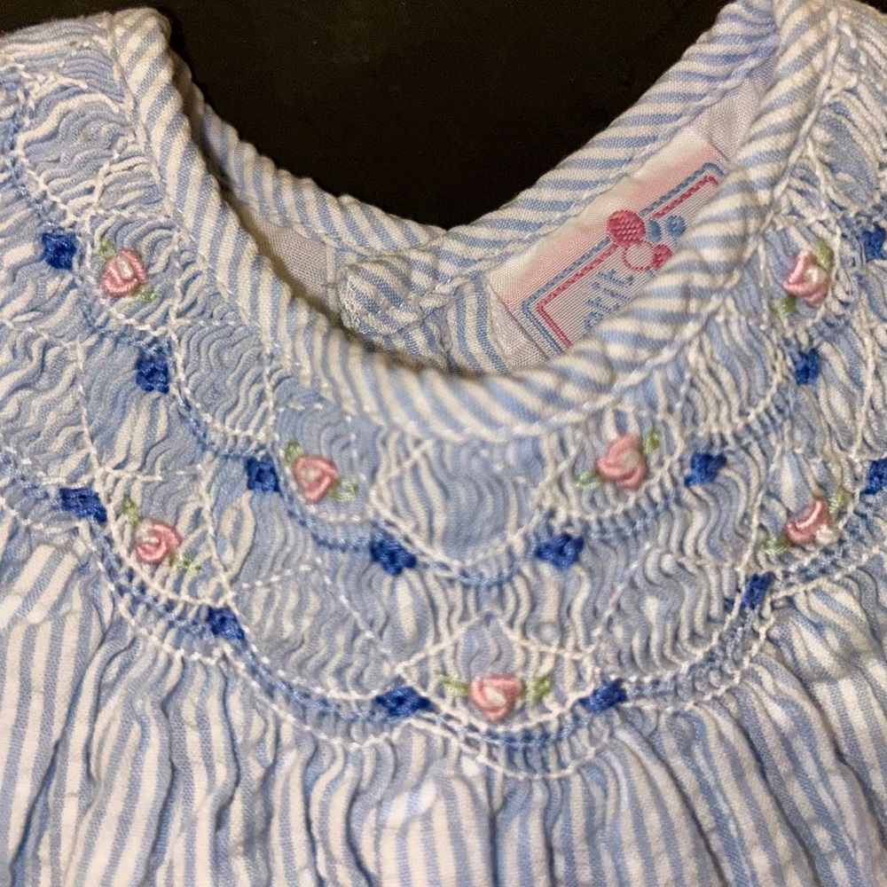 Petit Ami Blue and White Striped, Hand-knotted Baby Dress - Picture 6 of 9